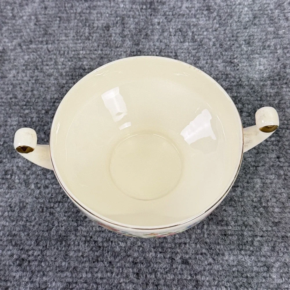 Stetson China Sugar Bowl Lid & Creamer Set  Roses Daisies Blue Flowers Scalloped